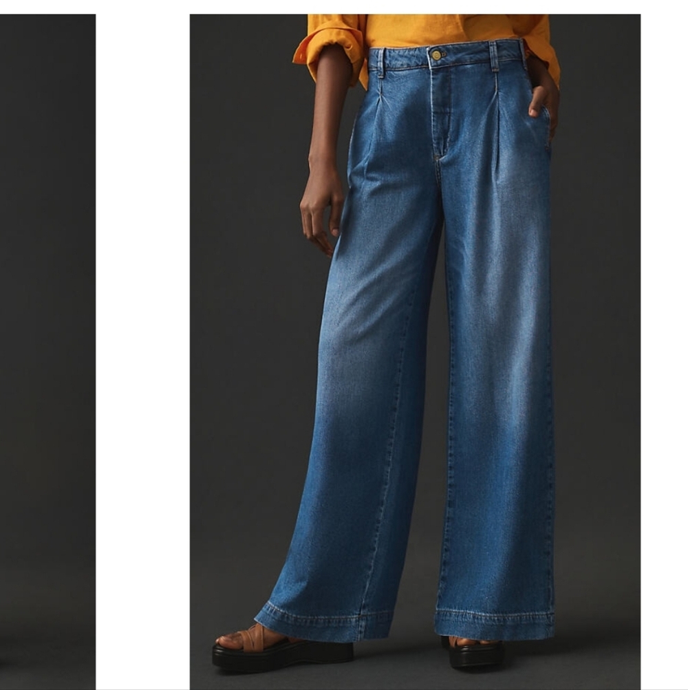 Anthropologie Pilcro Pleated Wide Leg Jeans 26 Blue Denim